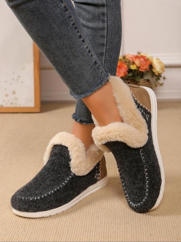 Women's Fashionable Contrast Faux Fur Design Slip on Shoes, Patchwork Detail Warm Shoes for Fall & Winter, Female All-match Trendy Shoes for Daily Wear