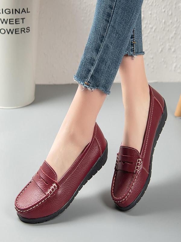 Women's Casual Solid Color Round Toe Slip on Flats, Patched Design Soft-soled Beanie Shoes, All-match Commuter Shoes for Work & Daily Used