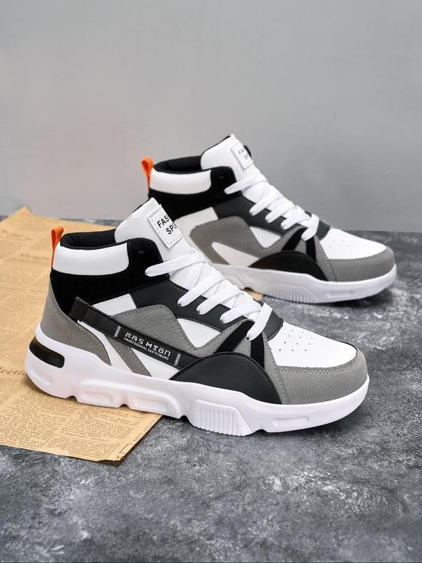 Men's Colorblock Patchwork High Top Sneakers, Casual Breathable Comfortable Sports Running Shoes, Male All-match Round Toe Chunky Sneakers for Daily Life