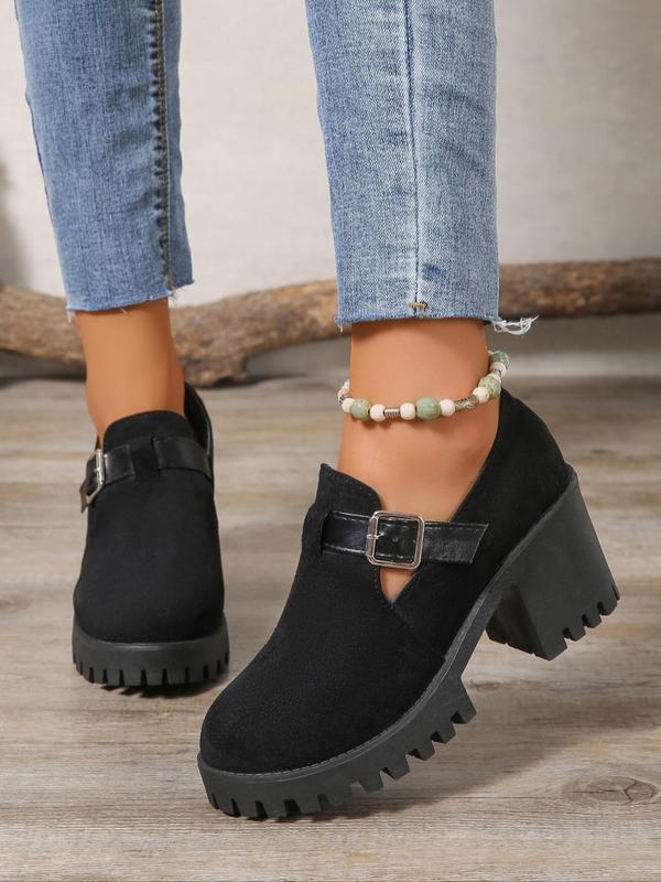 Women's Solid Color Platform Chunky Heeled Boots, Fashionable Round Toe Chelsea Boots for Daily Wear, Female All-match Trend Shoes for Daily Wear