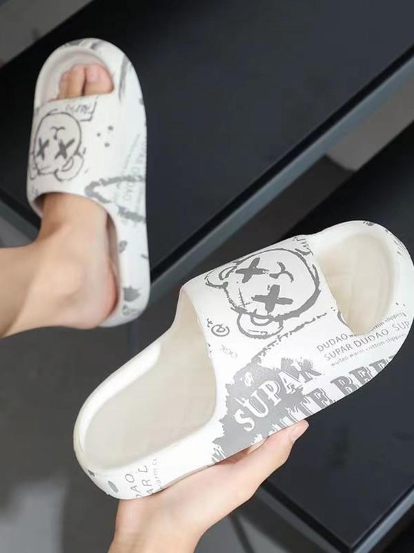 Women's Cute Cartoon Bear Pattern Slides, Casual Soft Non-slip Home Slippers, Comfortable Silent Anti-slip Slippers for Indoor Outdoor, Walking Shoes