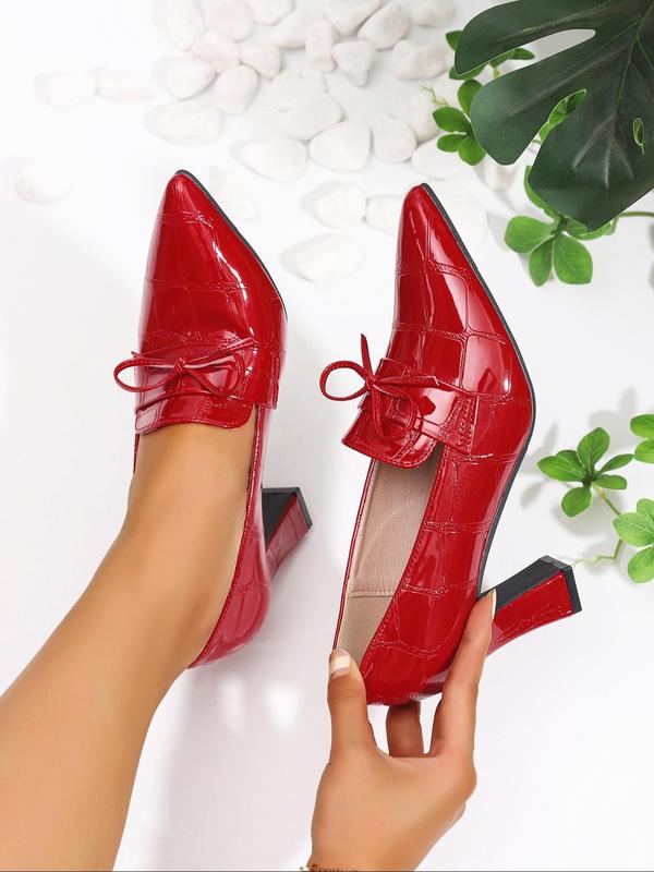 Women's Elegant Bow Decorated Pumps, Pointed Toe High Heels for Party, Daily Clothing Decor, Slip-on Waterproof Chunky Heel Shoes for Women & Girls