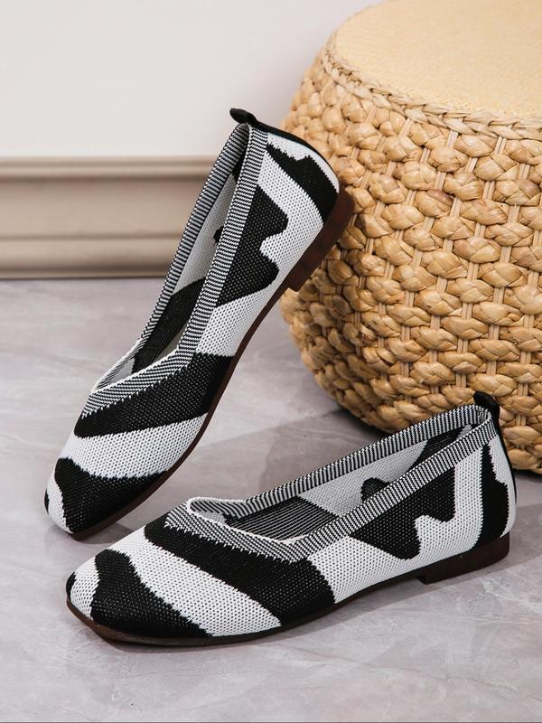 Women's Fashionable Zebra Stripe Pattern Slip on Ballet Flats, Casual Comfortable Breathable Flat Shoes, All-match Commuter Shoes for Work & Daily Wear