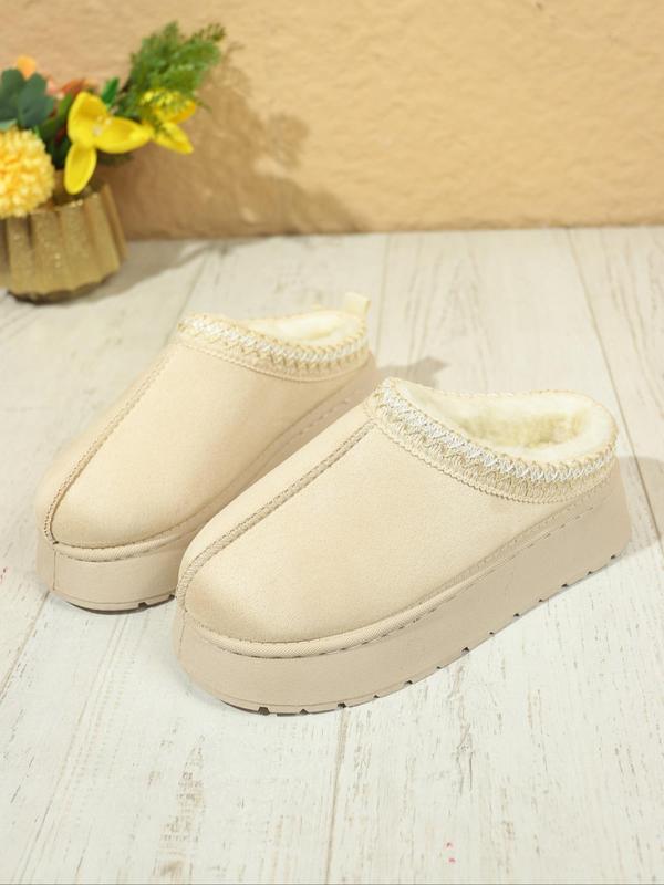 Women's Solid Color Plush Warm Platform Slippers, Casual Comfortable Home Slippers, Non-slip Soft Slippers for Indoor & Outdoor Wear