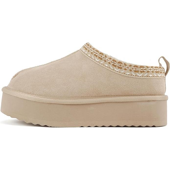 Women Round Toe Slip-On Flatform Lug Sole Sherpa-lined Slipper with Stitch Details