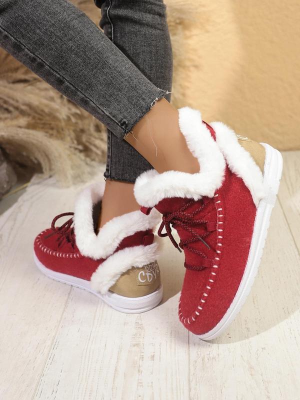 Women's Fashionable Lace Up Snow Boots, Casual Comfortable Warm Ankle Snow Boots for Fall & Winter, Female All-match Trendy Shoes for Daily Wear