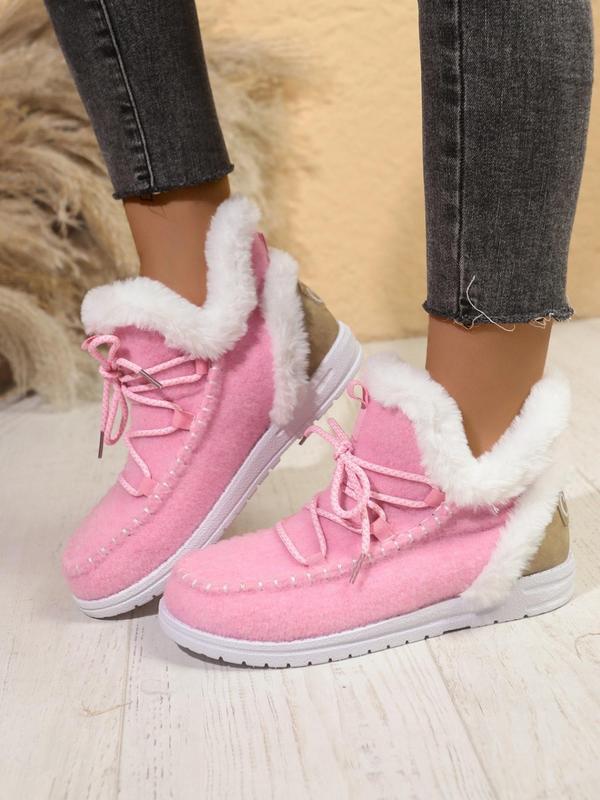 Women's Fashionable Lace Up Snow Boots, Casual Comfortable Warm Ankle Snow Boots for Fall & Winter, Female All-match Trendy Shoes for Daily Wear