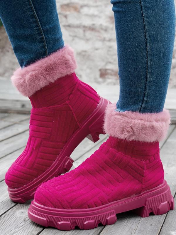 Women's Fashionable Solid Color Plush Lining Ankle Boots, Casual Comfortable Warm Boots for Fall & Winter, Female All-match Trendy Shoes for Daily Wear