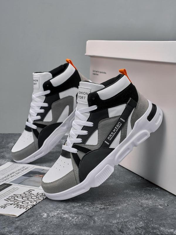 Men's Colorblock Patchwork High Top Sneakers, Casual Breathable Comfortable Sports Running Shoes, Male All-match Round Toe Chunky Sneakers for Daily Life