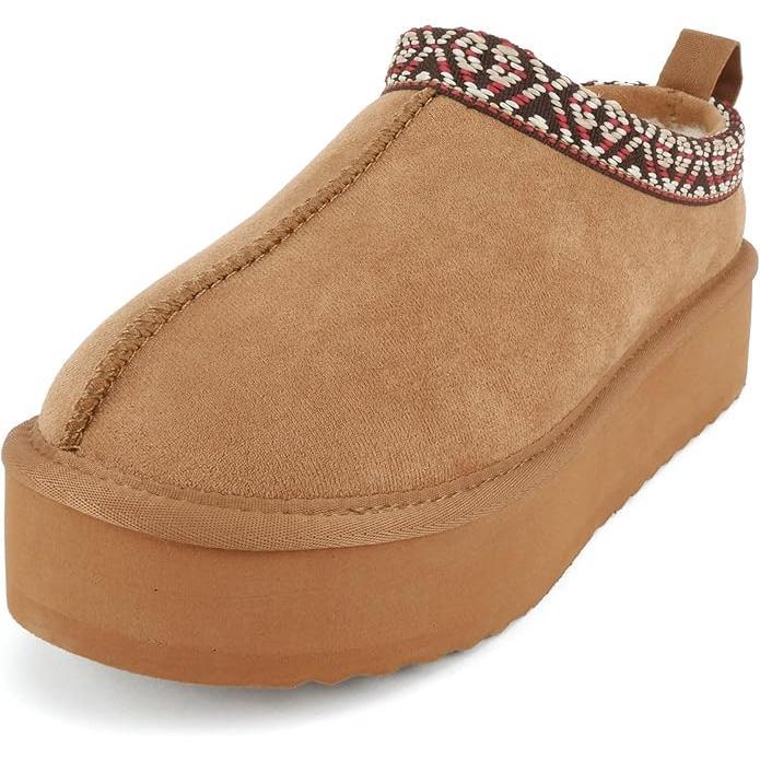 Women Round Toe Slip-On Flatform Lug Sole Sherpa-lined Slipper with Stitch Details