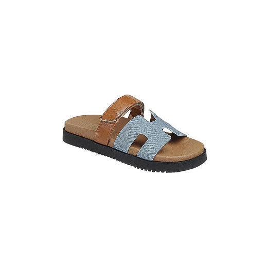 Lyon - Wide Friendly Velcro Front Strap Slide Flat Sandals