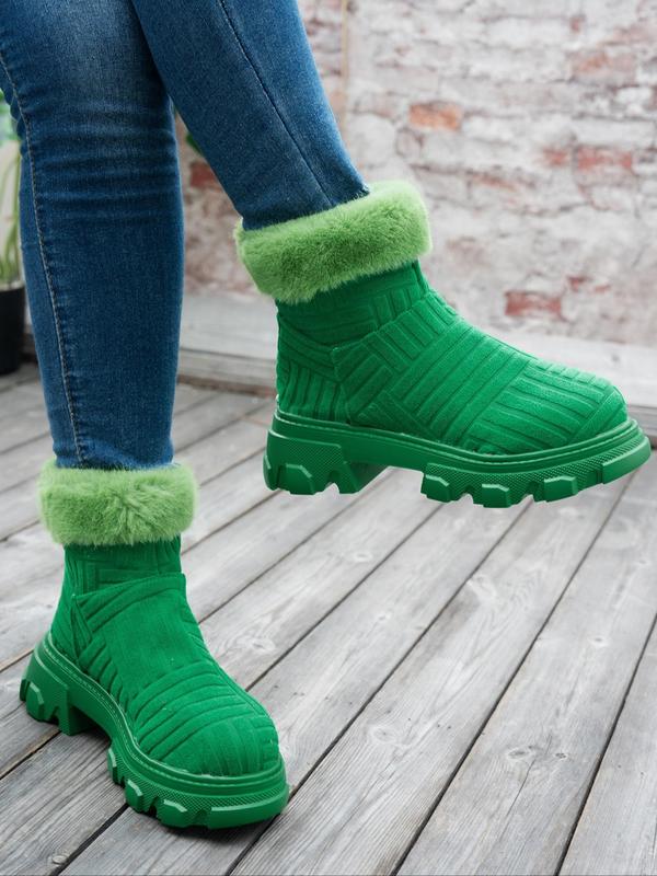 Women's Fashionable Solid Color Plush Lining Ankle Boots, Casual Comfortable Warm Boots for Fall & Winter, Female All-match Trendy Shoes for Daily Wear