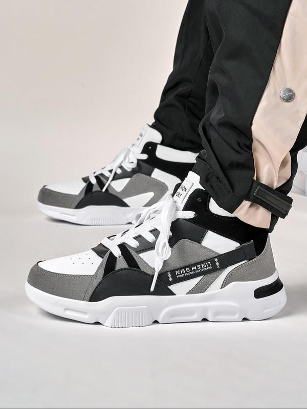 Men's Colorblock Patchwork High Top Sneakers, Casual Breathable Comfortable Sports Running Shoes, Male All-match Round Toe Chunky Sneakers for Daily Life