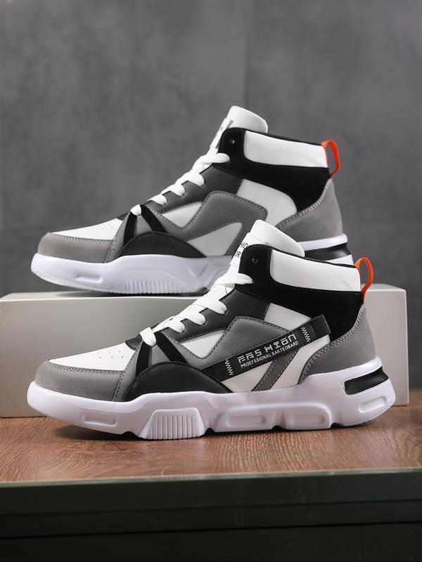 Men's Colorblock Patchwork High Top Sneakers, Casual Breathable Comfortable Sports Running Shoes, Male All-match Round Toe Chunky Sneakers for Daily Life