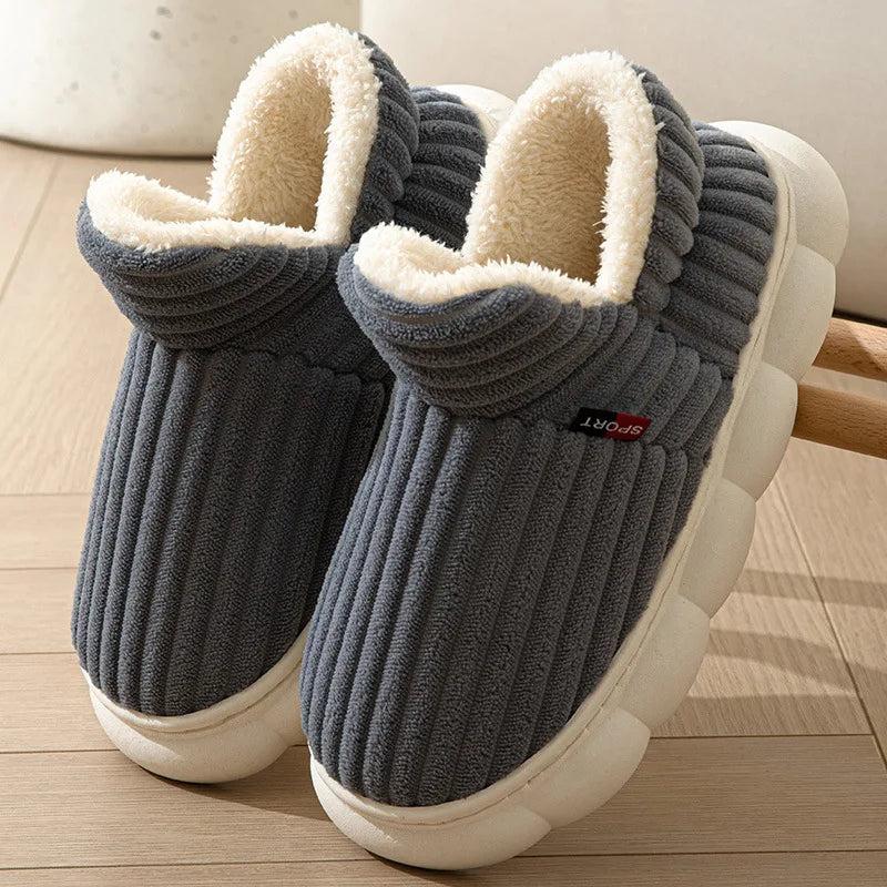 Unisex Plush High-Top Winter Slippers - Waterproof & Fur-Lined