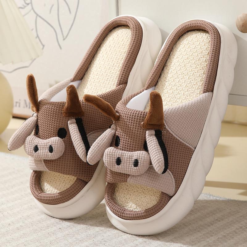 Kawaii Cow Plush Slippers - Non-Slip, Warm & Cozy All-Season Bedroom Footwear