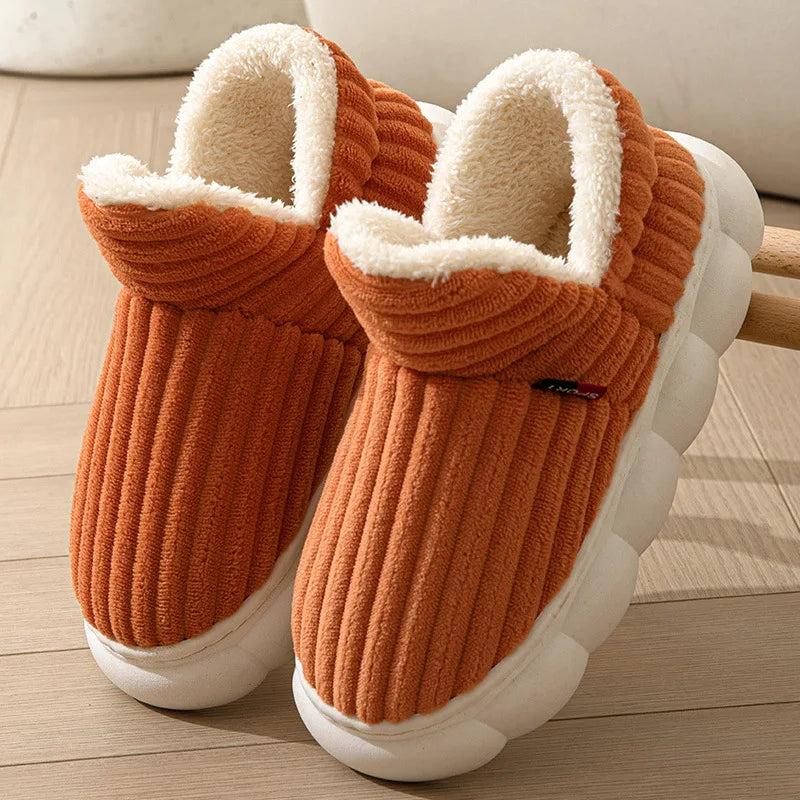 Unisex Plush High-Top Winter Slippers - Waterproof & Fur-Lined