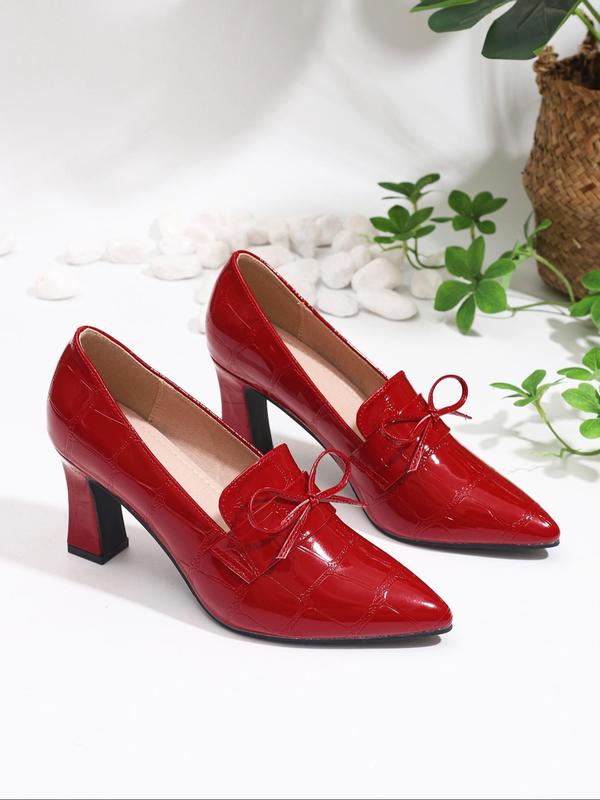 Women's Elegant Bow Decorated Pumps, Pointed Toe High Heels for Party, Daily Clothing Decor, Slip-on Waterproof Chunky Heel Shoes for Women & Girls