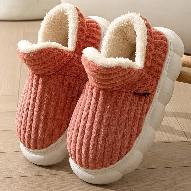 Unisex Plush High-Top Winter Slippers - Waterproof & Fur-Lined