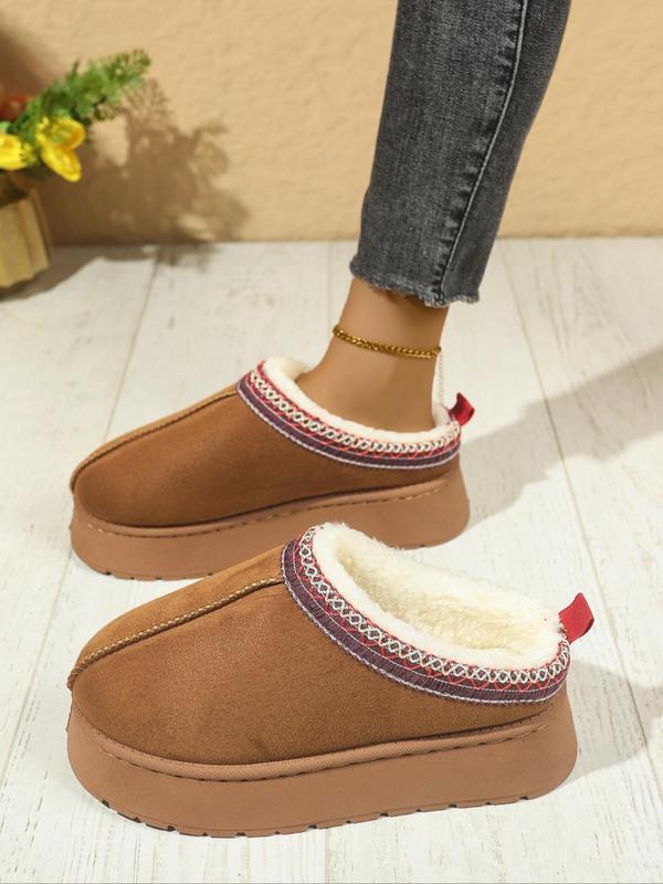 Women's Solid Color Plush Warm Platform Slippers, Casual Comfortable Home Slippers, Non-slip Soft Slippers for Indoor & Outdoor Wear