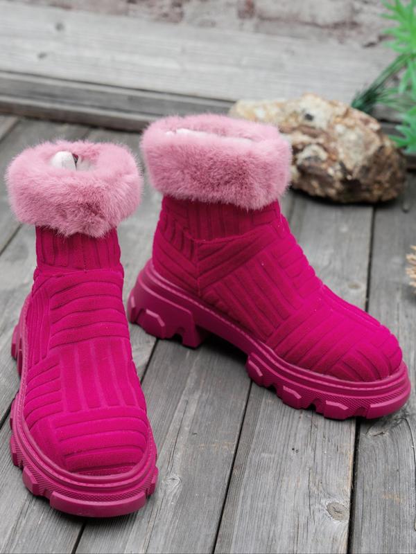 Women's Fashionable Solid Color Plush Lining Ankle Boots, Casual Comfortable Warm Boots for Fall & Winter, Female All-match Trendy Shoes for Daily Wear