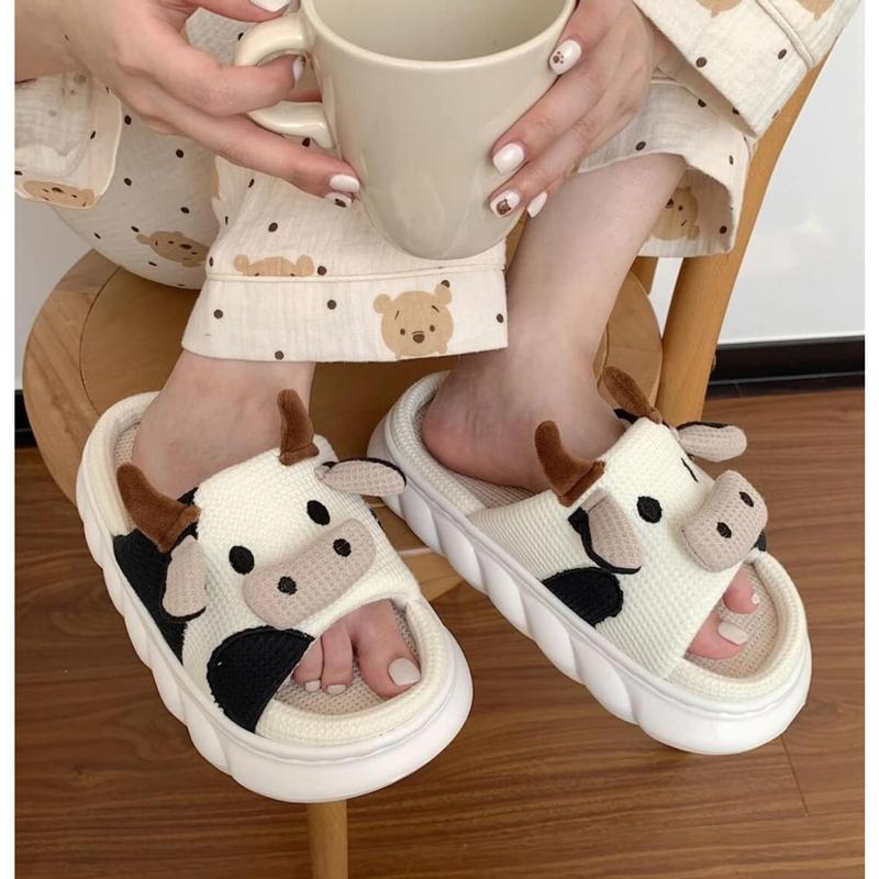 Cartoon Cow Slippers for Women Men Cozy Plush Cotton Home Slippers - Warm Stylish and Comfortable Plush Indoor Slippers and Relaxing Fit winter indoor