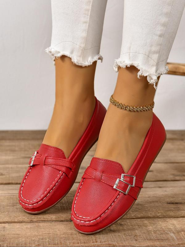 Women's Fashionable Belted Design Slip on Loafers, Casual Comfortable Round Toe Flat Shoes for Daily Wear, Lightweight Breathable Shoes for All Seasons