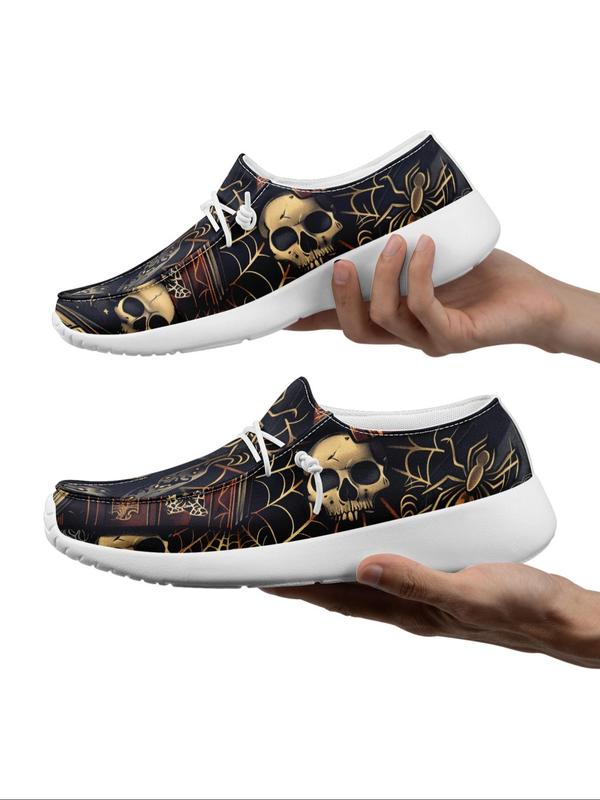 Men's Gothic Crow Skull Print Canvas Slip on Loafers, 2024 New Style Casual Comfortable Breathable Lightweight Flat Shoes, Fashionable Sneakers for Daily Wear