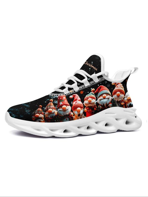 Women's Cute Christmas Print Lace Up Low Top Sneakers, Casual Comfortable Breathable Sports Running Shoes, Female All-match Round Toe Shoes for Daily Wear