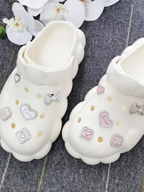 Cute Bow & Heart & Faux Pearl Decor Shoe Charms, Fashionable Shoes Decorations for Women & Girls, Shoes Accessories for Clogs