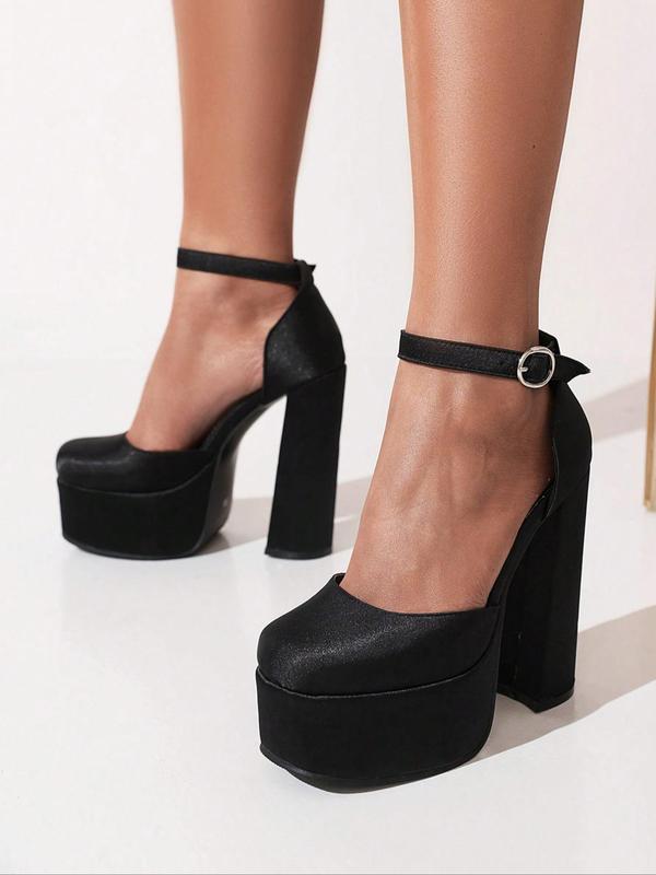 Women's Fashionable Solid Color Square Toe High Heel Shoes, with Chunky Heels, Sexy Elegant Buckle Design Heels for Party, Daily Clothing Decor