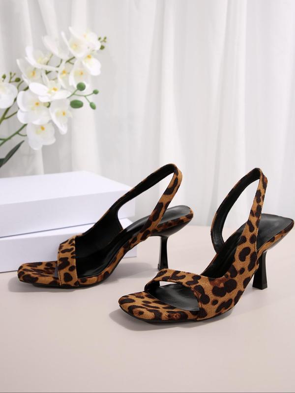 Women's Fashion Leopard Print Slip on Sandals, Casual Comfortable High Heel Sandals for Summer, Lightweight Breathable Shoes for Daily Wear