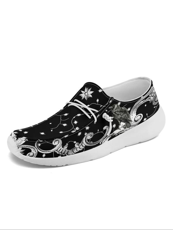 Men's Gothic Crow Skull Print Canvas Slip on Loafers, 2024 New Style Casual Comfortable Breathable Lightweight Flat Shoes, Fashionable Sneakers for Daily Wear