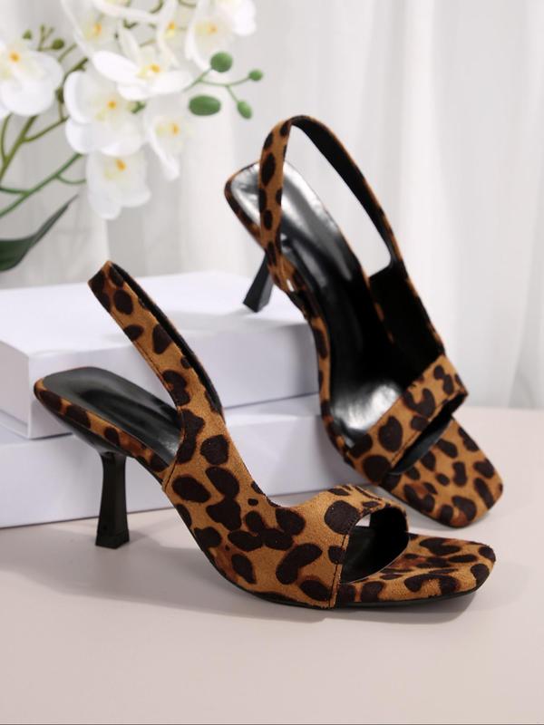 Women's Fashion Leopard Print Slip on Sandals, Casual Comfortable High Heel Sandals for Summer, Lightweight Breathable Shoes for Daily Wear