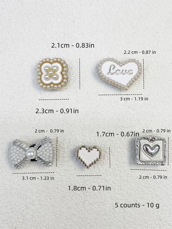 Cute Bow & Heart & Faux Pearl Decor Shoe Charms, Fashionable Shoes Decorations for Women & Girls, Shoes Accessories for Clogs