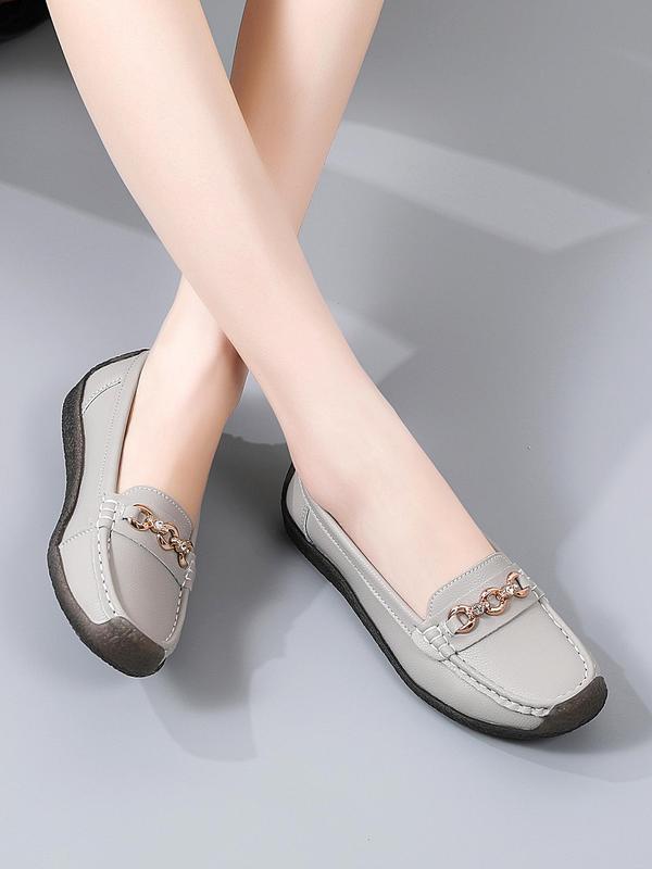 Fashionable Solid Chain Decoration Round Toe Flat Shoes for Women, Casual Comfortable Slip-on Shoes for Daily Life, Versatile Non-slip Single Shoe, Women's Walking Shoes