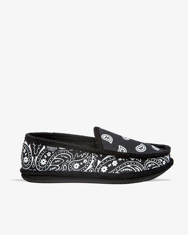 Black Troopers Bandana Slippers Round Toe Bandana Paisley & Corduroy Slip-ons - Footwear - Paisley House Shoes - Chicano Lowrider Movement - Men or Women Comfort Walking Shoes