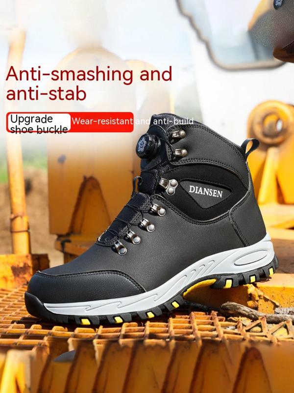 Men's Casual Lace Up High Top Safety Boots, Fashionable Non-slip Puncture Proof Hiking Shoes, Comfortable Work Shoes for Men