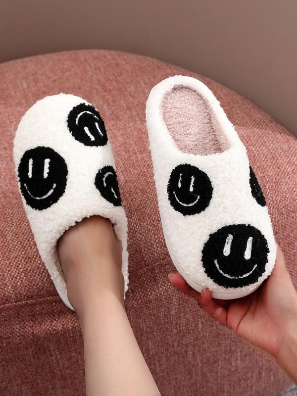 Women's Cute Cartoon Face Pattern Plush Slippers, Casual Soft Comfortable Home Slippers, Warm Slippers for Indoor & Outdoor Use for Fall & Winter