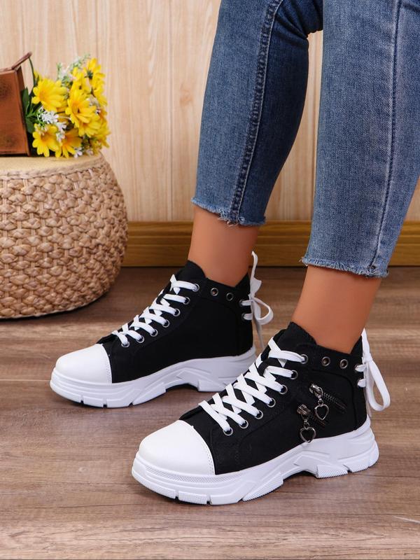 Fashionable Lace Up Platform Ankle Boots, Casual Comfortable Breathable Design High Top Casual Shoes for Daily Wear, Female All-match Round Toe Shoes for Daily Wear