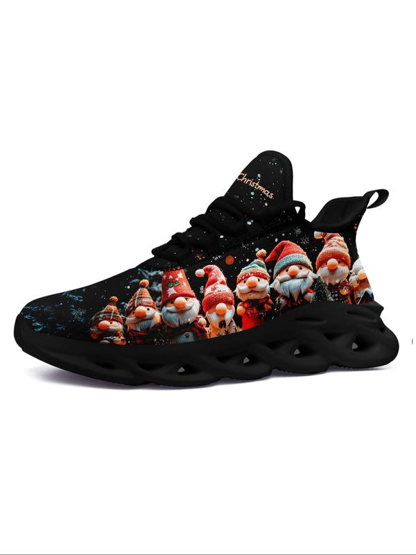 Women's Cute Christmas Print Lace Up Low Top Sneakers, Casual Comfortable Breathable Sports Running Shoes, Female All-match Round Toe Shoes for Daily Wear