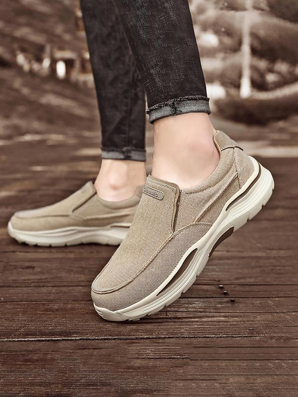 Men's Casual Plain Canvas Slip-on Shoes, 2024 New Style Lightweight Breathable Comfortable Flat Shoes, Fashionable Shoes for Daily Wear