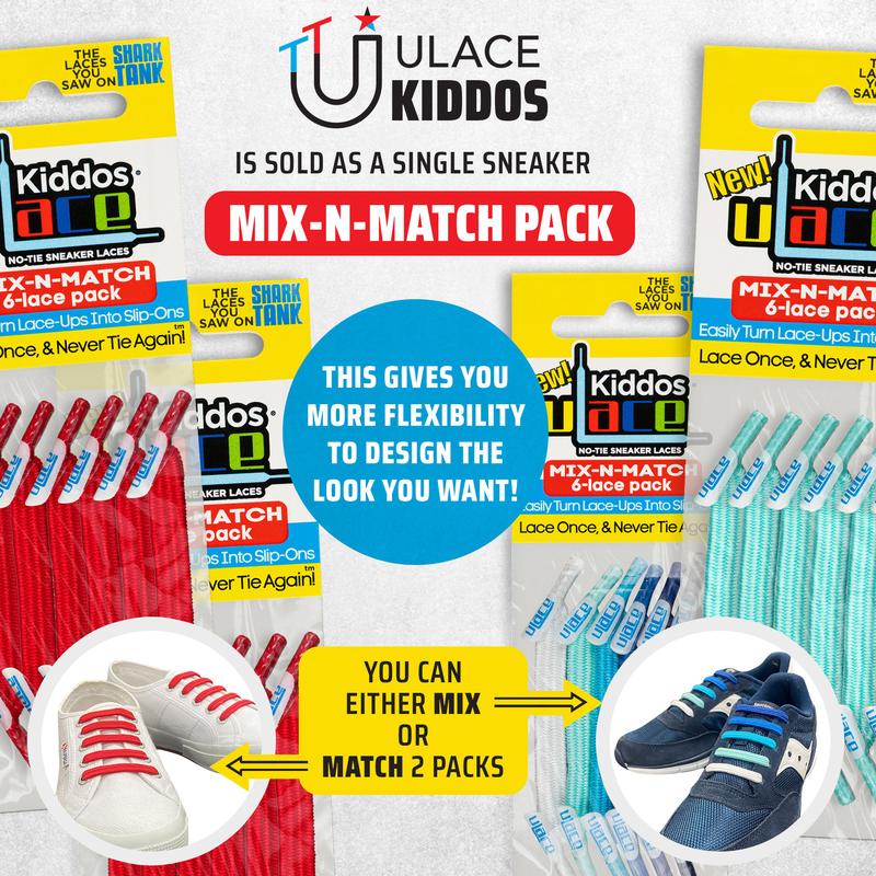 uLace Kiddos No-Tie Shoelaces: Stretchy, Easy-to-Install Elastic Laces for Sneakers - Set of 6 Footwear Comfort