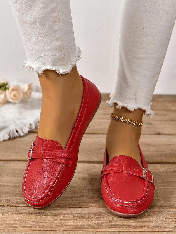 Women's Fashionable Belted Design Slip on Loafers, Casual Comfortable Round Toe Flat Shoes for Daily Wear, Lightweight Breathable Shoes for All Seasons