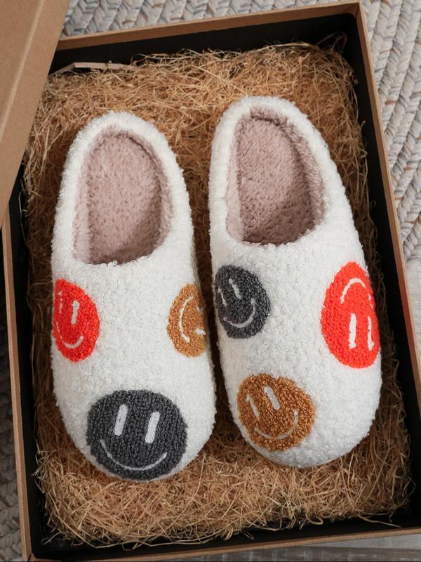 Women's Cute Cartoon Face Pattern Plush Slippers, Casual Soft Comfortable Home Slippers, Warm Slippers for Indoor & Outdoor Use for Fall & Winter