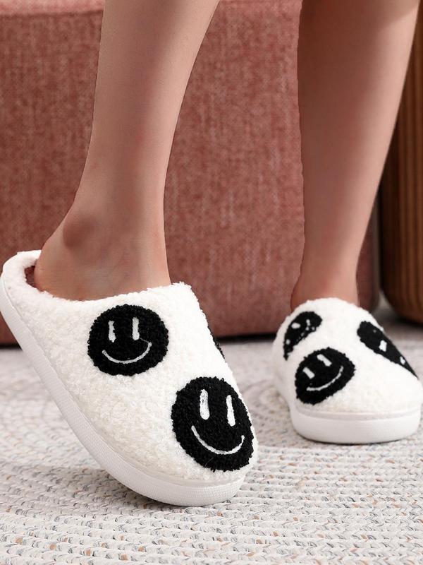 Women's Cute Cartoon Face Pattern Plush Slippers, Casual Soft Comfortable Home Slippers, Warm Slippers for Indoor & Outdoor Use for Fall & Winter