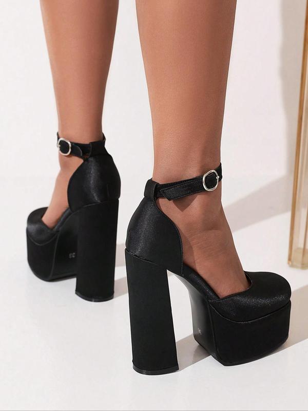 Women's Fashionable Solid Color Square Toe High Heel Shoes, with Chunky Heels, Sexy Elegant Buckle Design Heels for Party, Daily Clothing Decor