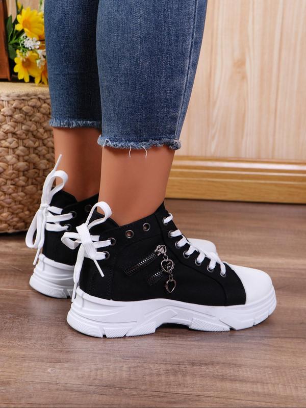 Fashionable Lace Up Platform Ankle Boots, Casual Comfortable Breathable Design High Top Casual Shoes for Daily Wear, Female All-match Round Toe Shoes for Daily Wear