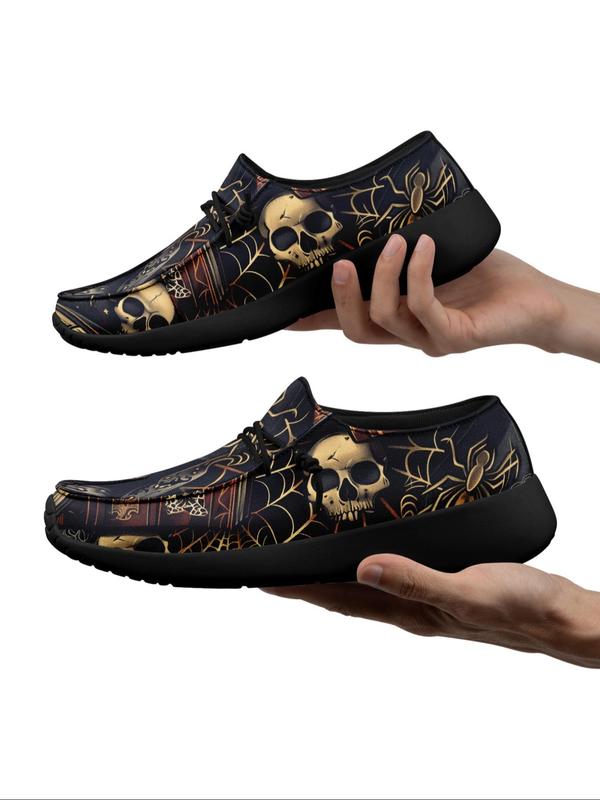 Men's Gothic Crow Skull Print Canvas Slip on Loafers, 2024 New Style Casual Comfortable Breathable Lightweight Flat Shoes, Fashionable Sneakers for Daily Wear