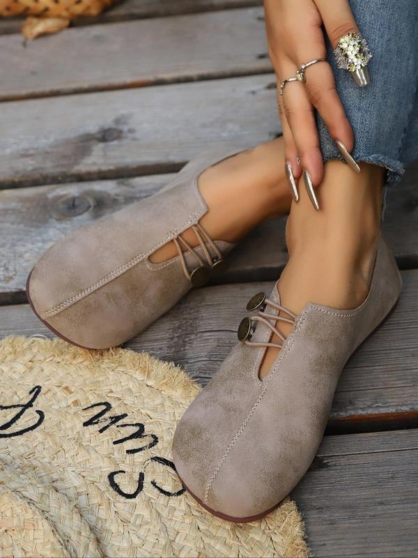 Women's Fashionable Solid Color Double Buckle Ankle Boots, Casual Comfortable Round Toe Flat Shoes for Daily Wear, All Match Boots for Women & Girls